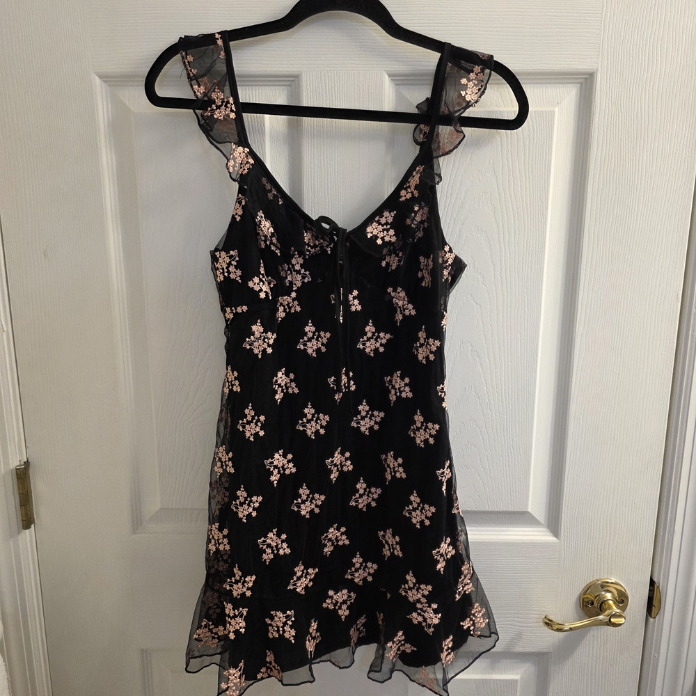 MAJORELLE Black‎ Chemise with Pink Floral Design